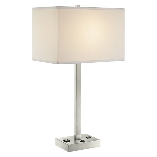 Table Lamp Bn/White Fabric Shade Outletx1&Usbx1 E27 A 60W