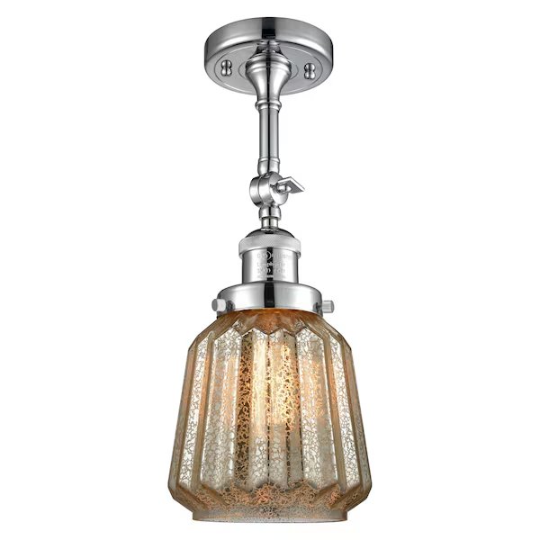 1 Light Adjustable Chatham 6In. Polished Chrome Semi-Flush Mount With Mercury Fluted Glass, 509056