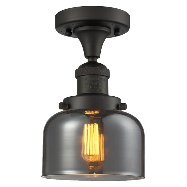 1 Light Large Bell 8In. Oiled Rubbed Bronze Semi-Flush Mount With Smoked Glass, 510846