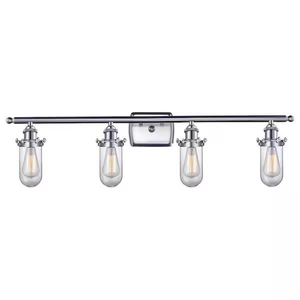 4 Light Kingsburyin. Brushed Satin Nickel Bathroom Fixture With Clear Glass, 511523