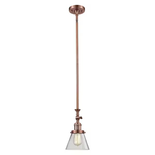 Small Cone Vintage Dimmable Led 6" Antique Copper Mini Pendant, Clear Glass, 530065