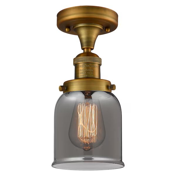 Small Bell Vintage Dimmable Led 5 Inch Brushed Brass Semi-Flush Mount With Smoked Glass, 533887