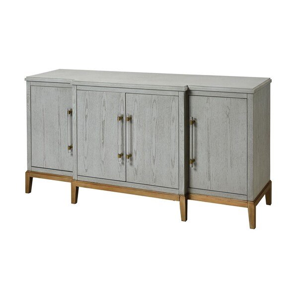 Contemporary Geneva Media Console In Light Ash Grey, Gold And Acrylic Hardware, 577501