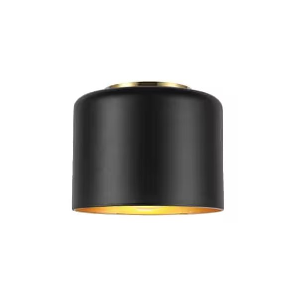 1 Light Incandescent Flush Mount, Aged Brass W/ Matte Black &Gold Shade, 740182