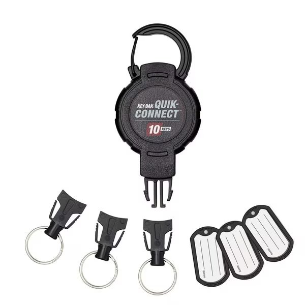 10-KEY Capacity Retratractable Keychain 3 interchangeable key rings CARABINER attachment, 36" reach, Key-Bak, Mfr#: 0KM2-32A24