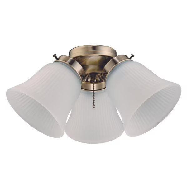 Ceiling Fan -Light Kit 3Lgt Cluster, Antique Brass Frosted Ribbed Glass, Westinghouse, Mfr#: 7784800