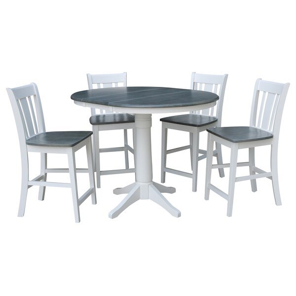 Round Dining Table, 36 in W X 48 in L X 36.1 in H, Wood, White/Heather Gray, International Concepts, Mfr#: K05-36RXT-27B-S102-4