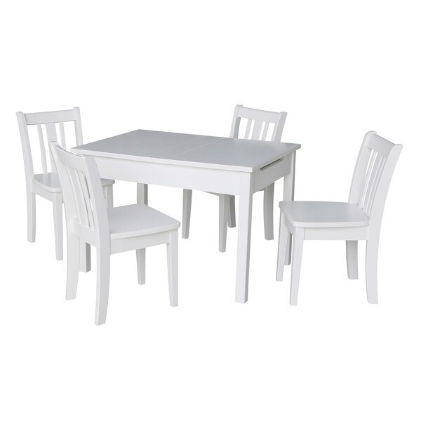 Rectangle Table with 4 San Remo Juvenile Chairs, 24 in W X 33.1 in L X 22.2 in H, Wood, White, International Concepts, Mfr#: K08-JT2532L-CC105-4