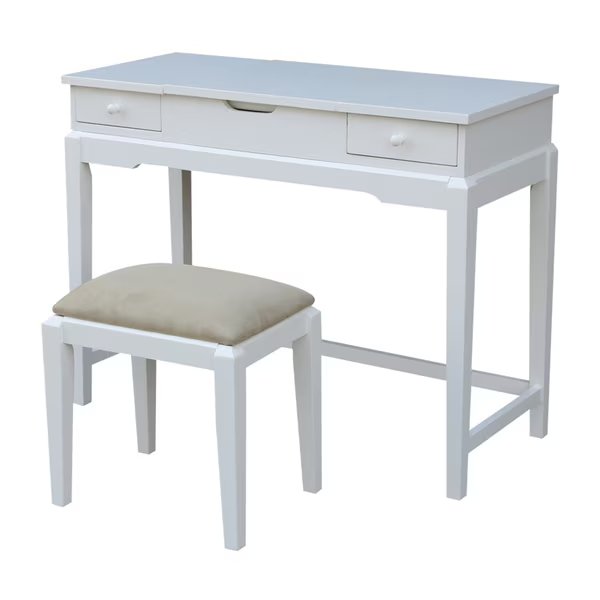 Vanity Table with Vanity Bench, Snow White, International Concepts, Mfr#: K-BE08-2-DT-2