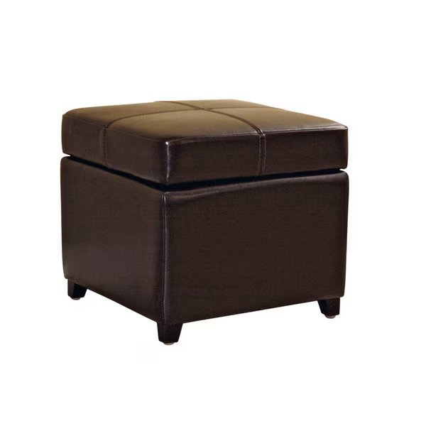 Dark Brown Full Leather Storage Cube Ottoman, Baxton Studio, Mfr#: A-1776
