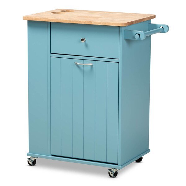 Liona Sky Blue Finished Wood Kitchen Storage Cart, Baxton Studio, Mfr#: 162-10444