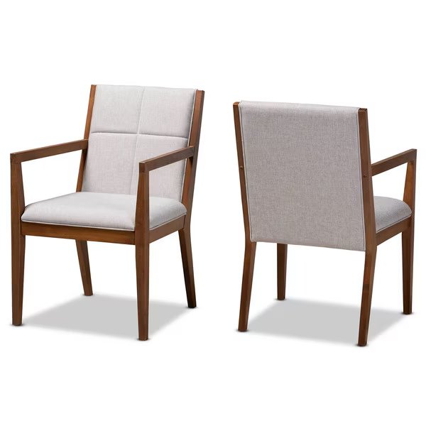 Theresa Beige Upholstered and Walnut Wood 2-PC Living Room Chair Set, Baxton Studio, Mfr#: 164-10483