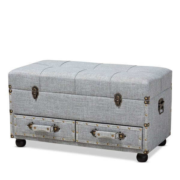 Flynn Transitional Grey Upholstered 2-Drawer Storage Trunk Ottoman, Baxton Studio, Mfr#: 162-10516