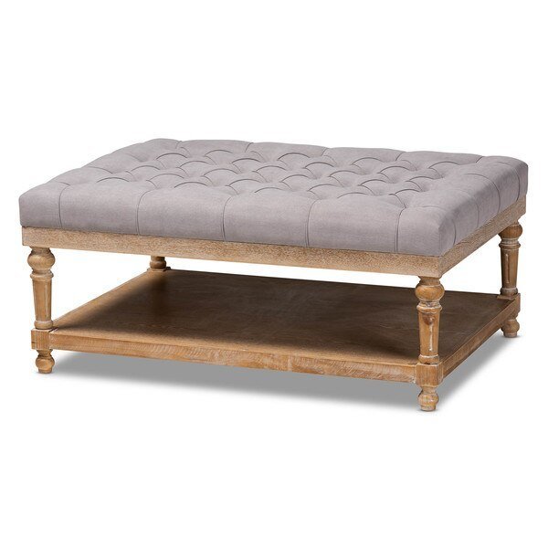 Lindsey Grey Upholstered and Greywashed Wood Cocktail Ottoman, Baxton Studio, Mfr#: 164-10653