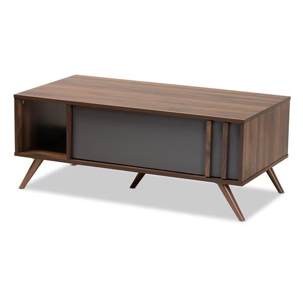 Naoki Grey and Walnut Finished Wood 1-Drawer Coffee Table, Baxton Studio, Mfr#: 168-10754