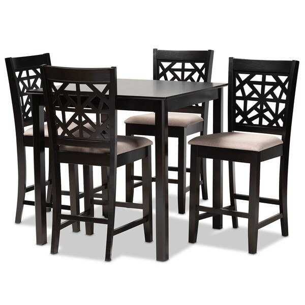 Devon Sand Upholstered and Espresso Wood 5-Piece Pub Dining Set, Baxton Studio, Mfr#: 166-10766-9776