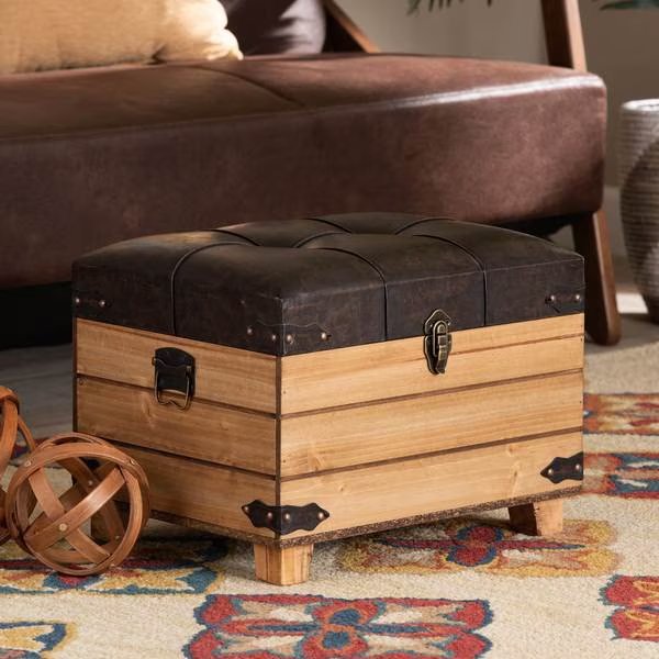 Edmund Transitional Dark Brown Faux Leather Upholstered and Oak Brown Finished Wood Storage Ottoman, Baxton Studio, Mfr#: 191-11904-ZORO