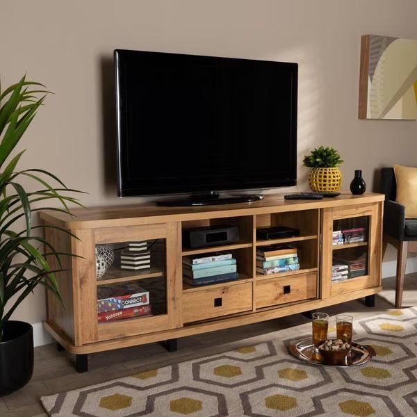 Walda Modern and Contemporary Oak Brown Finished Wood 2-Drawer TV Stand, Baxton Studio, Mfr#: 190-12000-ZORO