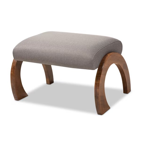 Sandrine Grey Upholstered Walnut Brown Finished Wood Ottoman, Baxton Studio, Mfr#: 148-8223
