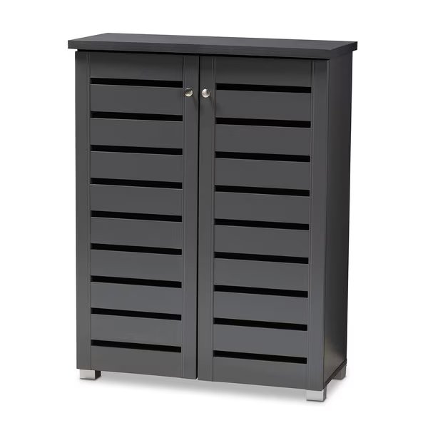 Adalwin Dark Gray 2-Door Wooden Entryway Shoe Storage Cabinet, Baxton Studio, Mfr#: 152-9170