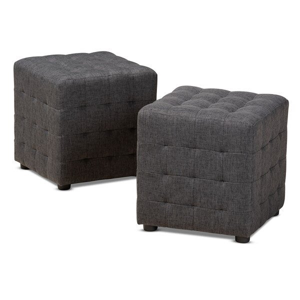 Elladio Dark Grey Upholstered Tufted Cube Ottoman, PK2, Baxton Studio, Mfr#: 156-9298