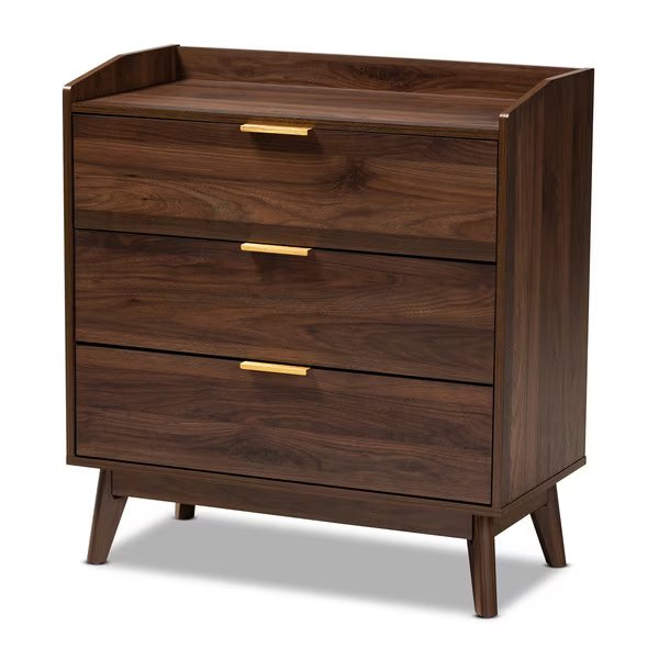 Lena Mid-Century Walnut Brown Finished 3-Drawer Wood Chest, Baxton Studio, Mfr#: 157-9533