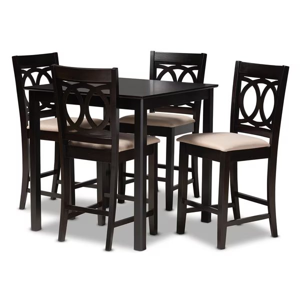 Lenoir Sand Upholstered Espresso Finished 5-Piece Wood Pub Set, Baxton Studio, Mfr#: 157-9593-9776
