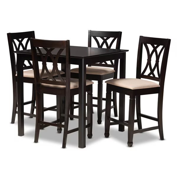Reneau Sand Upholstered Espresso Finished 5-Piece Wood Pub Set, Baxton Studio, Mfr#: 157-9595-9776
