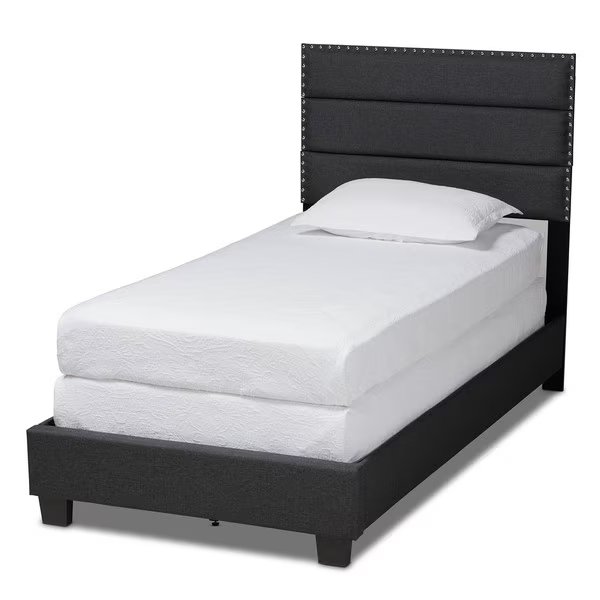 Ansa Dark Grey Upholstered Twin Size Bed, Baxton Studio, Mfr#: 159-9758