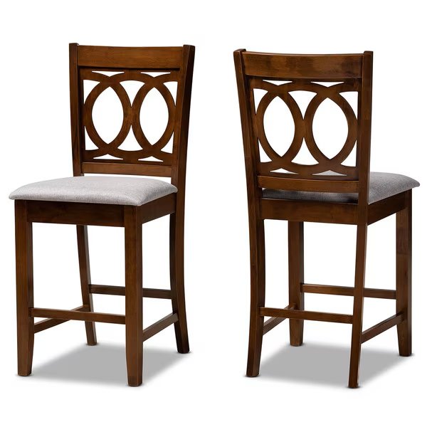 Lenoir Grey Upholstered Walnut Wood 2-Piece Pub Chair Set, Baxton Studio, Mfr#: 168-9884