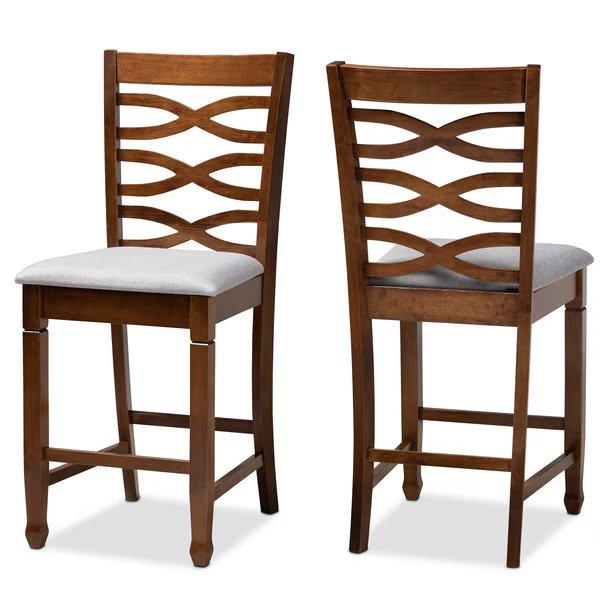 Lanier Grey Upholstered Walnut Wood 2-PC Counter Height Pub Chair Set, Baxton Studio, Mfr#: 161-9887
