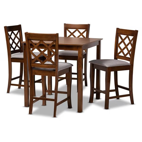Alora Grey Upholstered Walnut Brown Finished 5-Piece Wood Pub Set, Baxton Studio, Mfr#: 172-9888-10903