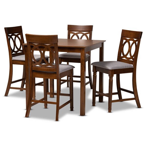 Verina Grey Upholstered Walnut Brown Finished 5-Piece Wood Pub Set, Baxton Studio, Mfr#: 172-9891-10903
