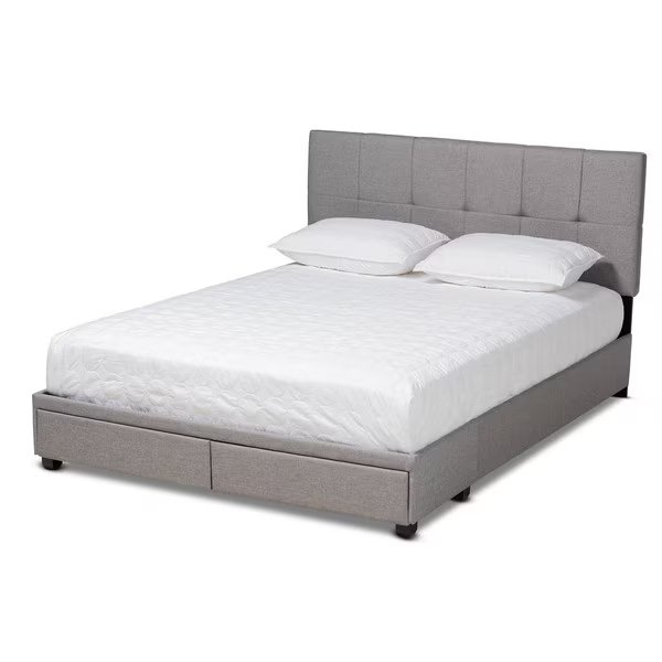 Netti Light Grey Upholstered 2-Drawer King Size Platform Storage Bed, Baxton Studio, Mfr#: 161-10220