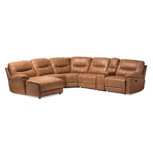 Mistral Brown 6-Piece Sectional with Recliners Corner Lounge Suite, Baxton Studio, Mfr#: 129-7128