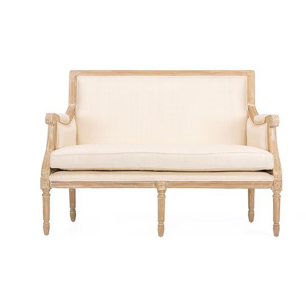 Chavanon Wood & Light Beige Linen Traditional French Loveseat, Baxton Studio, Mfr#: 112-6025