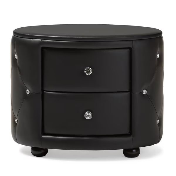 Davina Hollywood 2-drawer Black Faux Leather Upholstered Nightstand, Baxton Studio, Mfr#: 122-6756