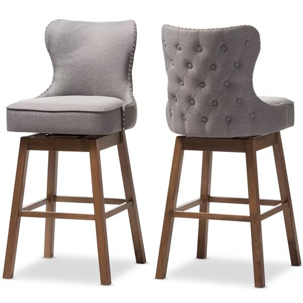 Gradisca Grey Button-Tufted Upholstered Swivel Barstool, PK2, Baxton Studio, Mfr#: 129-7073