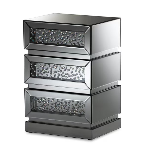 Sabrina Hollywood Regency Glamour Style Mirrored 3-Drawer Nightstand, Baxton Studio, Mfr#: 136-7478