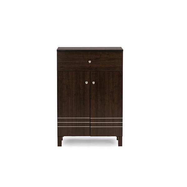 Felda Dark Brown Modern Shoe Cabinet with 2 Doors and Drawer, Baxton Studio, Mfr#: 118-6497