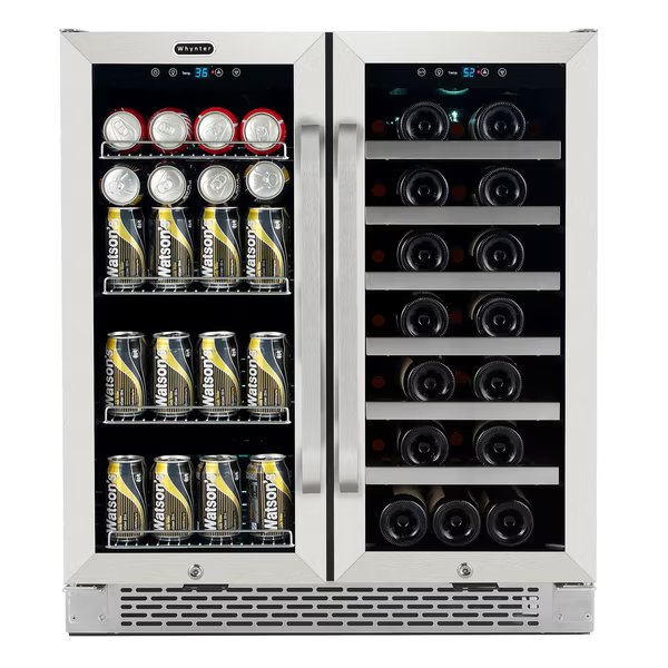 30″ Built-In French Door Dual Zone Wine Refrigerator/Beverage Center, Whynter, Mfr#: BWB-3388FDS