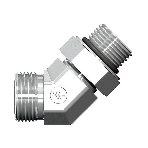 Male Flat Face O-Ring to Male O-Ring Boss 45° Elbow, World Wide Fittings, Mfr#: 4365X12X08
