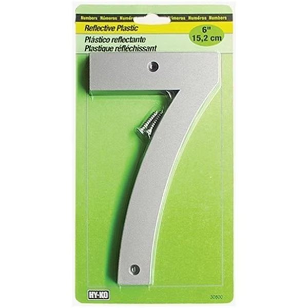 30800 Series Reflective Sign, Character 7, 6 in H Character, BlackSilver Character, Plastic, Hy-Ko, Mfr#: 30807