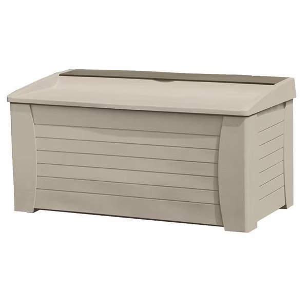 Deck Box, 5412 in W, 28 in D, 27 in H, Resin, Light Taupe, Suncast, Mfr#: DB12000