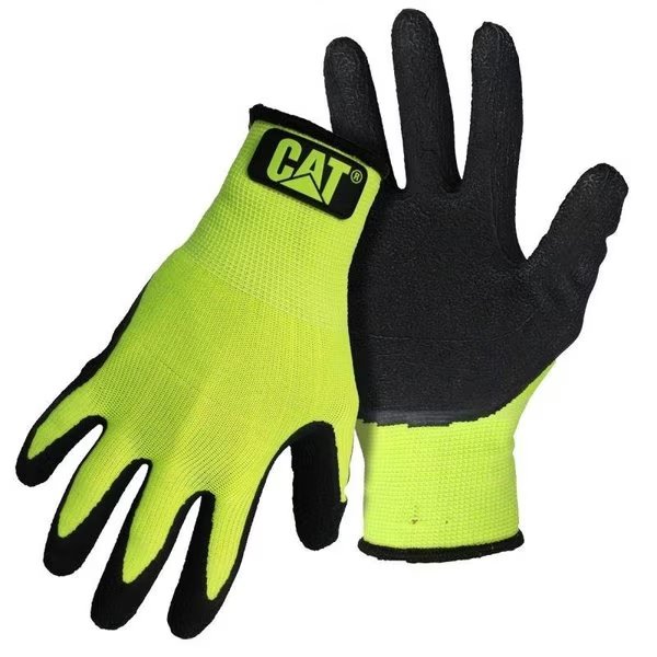 HighVisibility Coated Gloves, M, Knit Wrist Cuff, Latex Coating, Polyester Glove, Green, Cat, Mfr#: CAT017418M