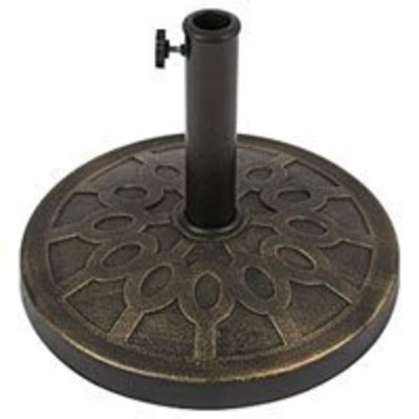 69328 Umbrella Base, 17-1/2 in Dia, 17-1/2 in L, 13 in H, Resin/Steel/Plastic, Bronze, Seasonal Trends, Mfr#: 69328