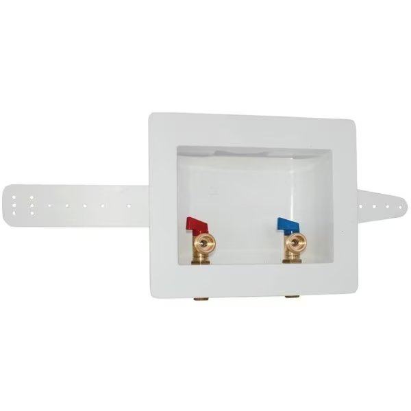 Washing Machine Outlet Box, 12, 34 in Connection, Brass, White, Ez-Flo Eastman, Mfr#: 60248