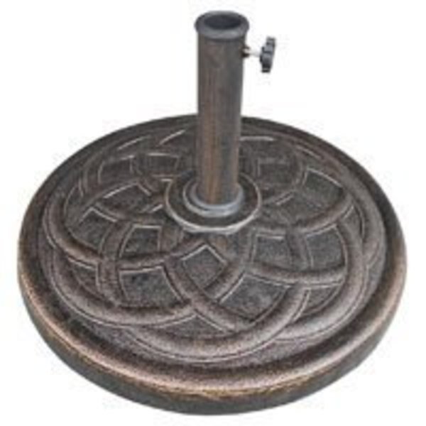 69331 Umbrella Base, 21.65 in Dia, 21.65 in L, 13.2 in H, Resin/Steel/Plastic, Bronze, Seasonal Trends, Mfr#: 69331