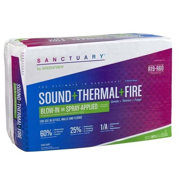Sanctuary Series BlowIn or SprayApplied Insulation, 488 sqft Coverage Area, R19 RValue, Greenfiber, Mfr#: INSSANC