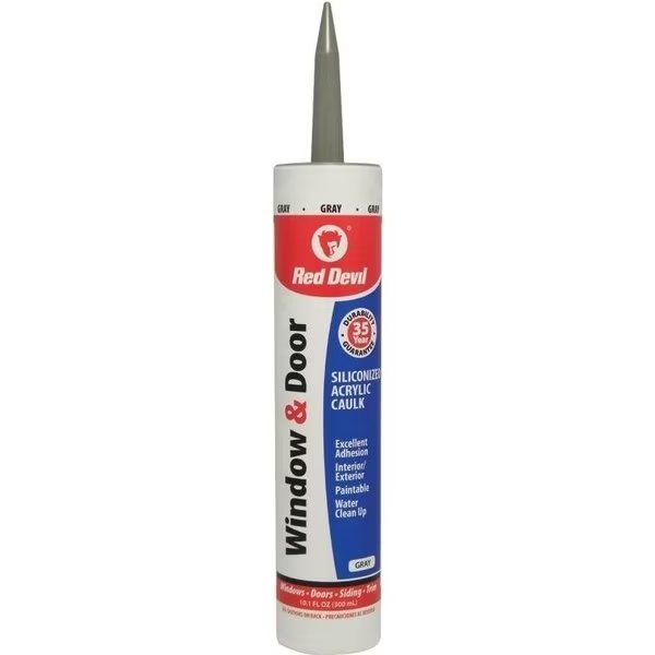 0 Siliconized Acrylic Caulk, Gray, 20 to 180 deg F, 101 floz Cartridge, Red Devil, Mfr#: 84650